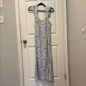 LOFT Floral Dress with Blue and Orange Hues